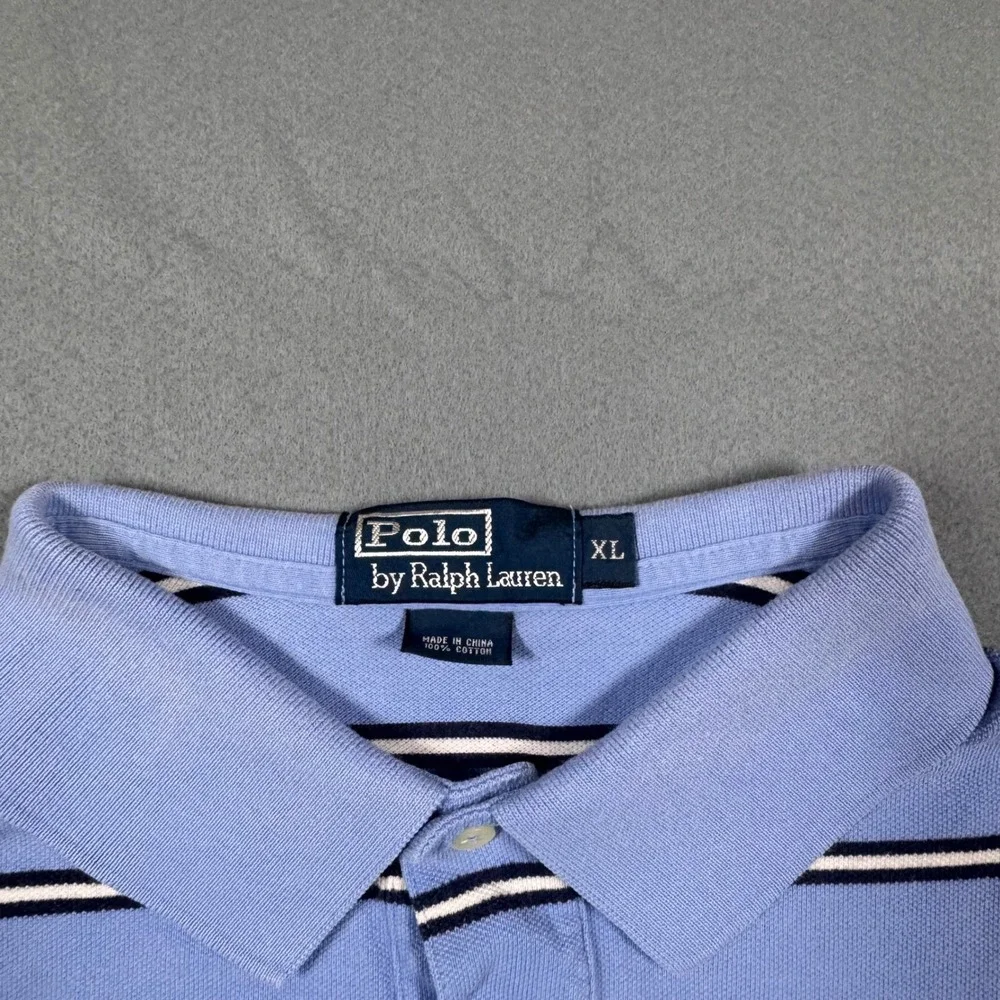 Polo Ralph Lauren Mens XL Blue Striped Short Sleeve Cotton Pique Polo Shirt
